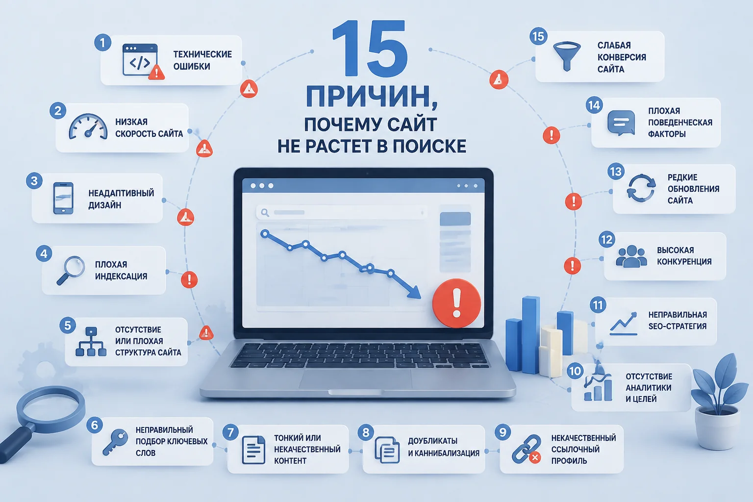 15 причин почему сайт не растет в поиске: основные ошибки SEO-продвижения